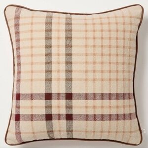 Hearth & Hand Cream Plaid Accent Pillow with Burgundy and Brown Stripes